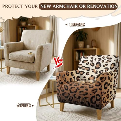 Classic Brown Leopard Chair Cover for Armchair - Medium Fit, Elastic Polyester Spandex