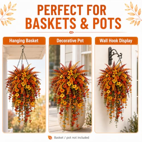 Artificial Fall Flowers for Outdoors - Fall Hanging Flowers UV Resistant Faux Silk Vines - Style 1 & 2