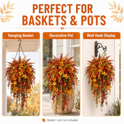 Artificial Fall Flowers for Outdoors - Fall Hanging Flowers UV Resistant Faux Silk Vines - Style 1 & 2