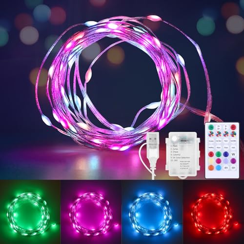 Multicolor Battery Operated Fairy Lights with Remote - 16.4ft String, 10 Colors, 12 Modes