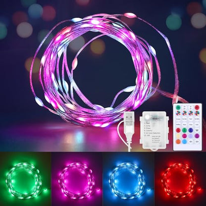 Multicolor Battery Operated Fairy Lights with Remote - 16.4ft String, 10 Colors, 12 Modes