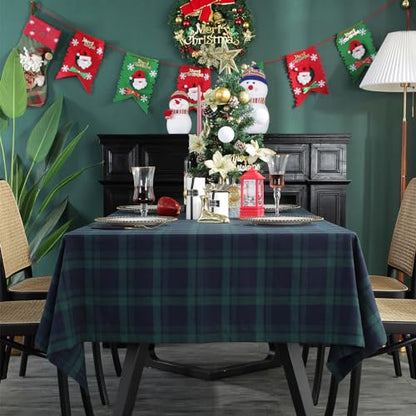 Rectangle Fabric Tablecloth Set - Blue & Green Plaid, 55x120 Inches, 2 Pack - Holiday Dining Cover