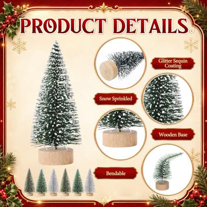 Mini Christmas Tree Bottle Brush Set - 48 Pcs, 1.8 Inch, Sage Green, Evergreen, Silver