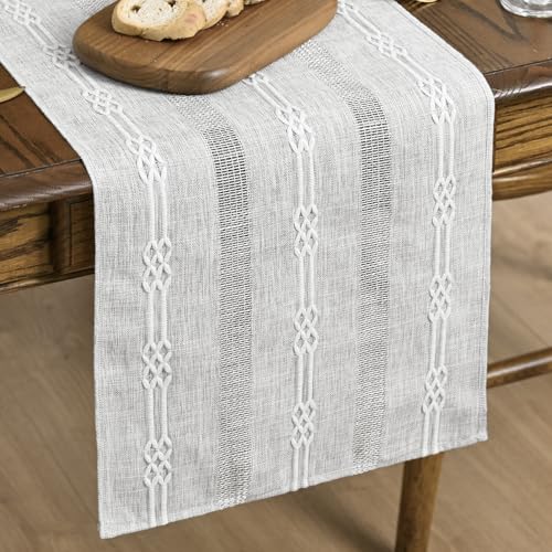 Grey Farmhouse Embroidered Table Runner - 13x120 Inch Seasonal Kitchen Decor