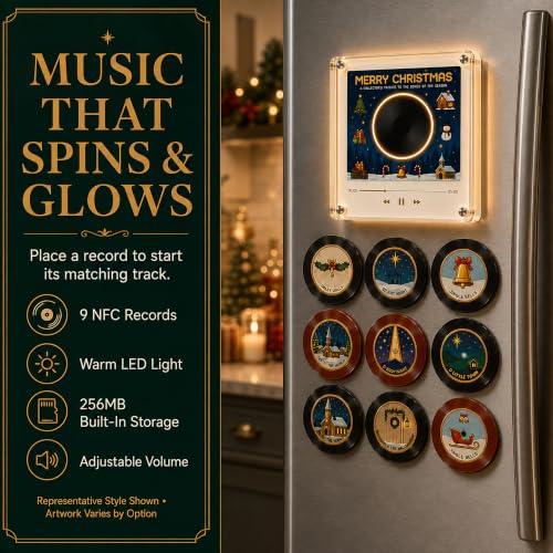 Christmas Magnetic Vinyl Record Player for Fridge Set-C NFC Music Box Holiday Decor
