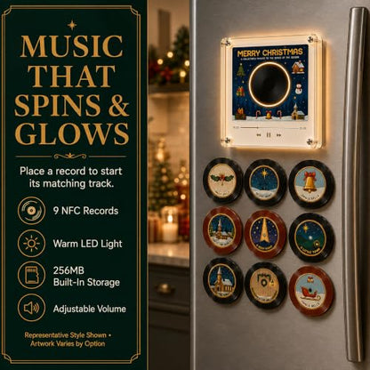 Christmas Magnetic Vinyl Record Player for Fridge Set-C NFC Music Box Holiday Decor