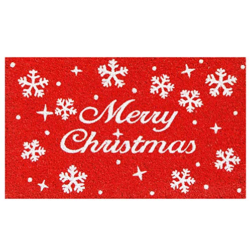 Christmas Snowflakes Doormat 24x36 Inches - Red White Holiday Decor
