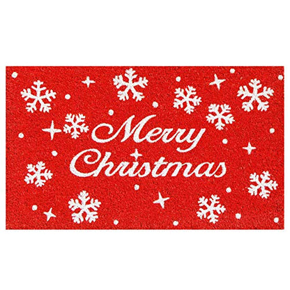 Christmas Snowflakes Doormat 24x36 Inches - Red White Holiday Decor
