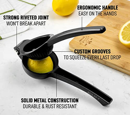 Zulay Premium Quality Metal Lemon Squeezer, Citrus Juicer, Manual Press for Extracting the Most Juice Possible - Black