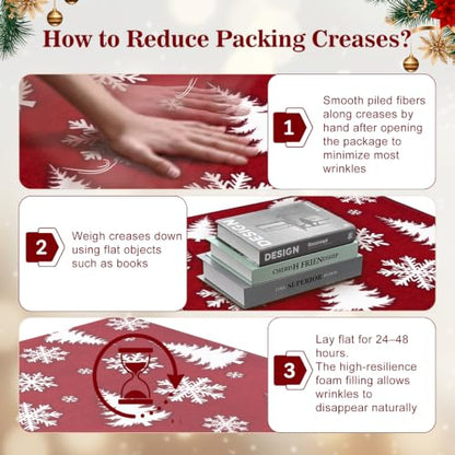 Red Snowflake Christmas Rug 3x5 Washable Non-Slip Holiday Carpet for Bedroom