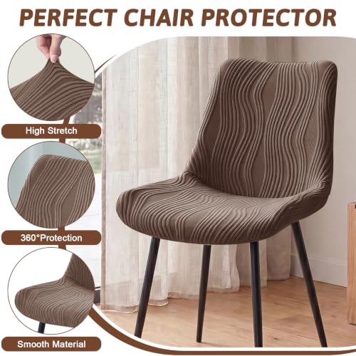 Jacquard Dining Chair Covers Set of 4 with Velcro Lock - Striped Coffee