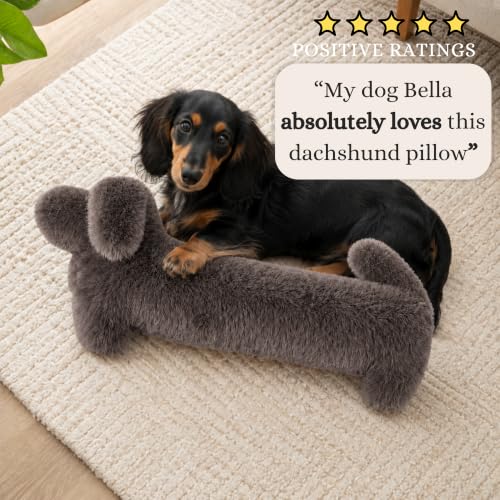 Gray Dachshund Pillow, 25-Inch Long Plush Sausage Dog for Home Decor & Cuddling