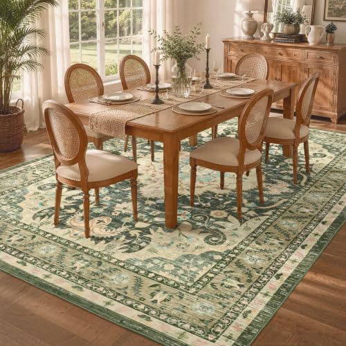 5x8 Ft Floral Washable Area Rug with Non-Slip Backing for Living Room