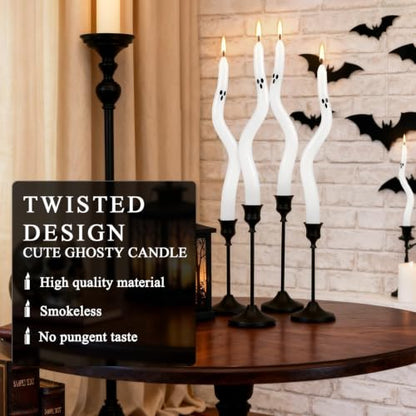 Halloween Ghost Candle Set - White Taper Candles for Centerpieces & Decorations