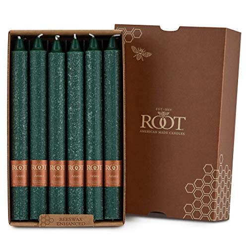 Dark Green Rustic Unscented Dinner Candles - 12 Pack, 9-Inch