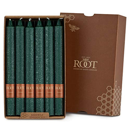 Dark Green Rustic Unscented Dinner Candles - 12 Pack, 9-Inch