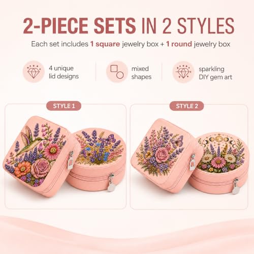 Diamond Art Jewelry Box Set - Flower B DIY Craft Kit with Tools