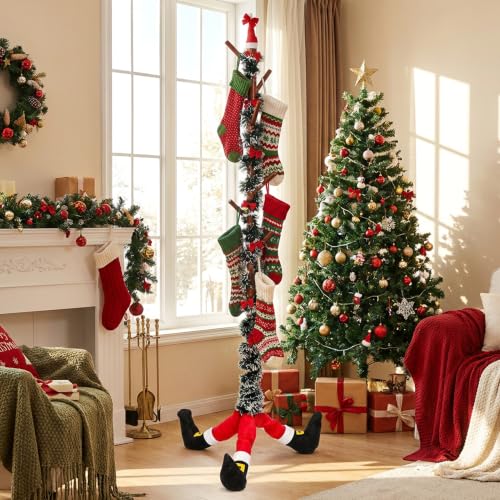 Christmas Wooden Stocking Holder Stand Walnut - Freestanding Holiday Rack