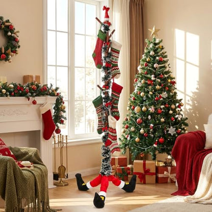Christmas Wooden Stocking Holder Stand Walnut - Freestanding Holiday Rack