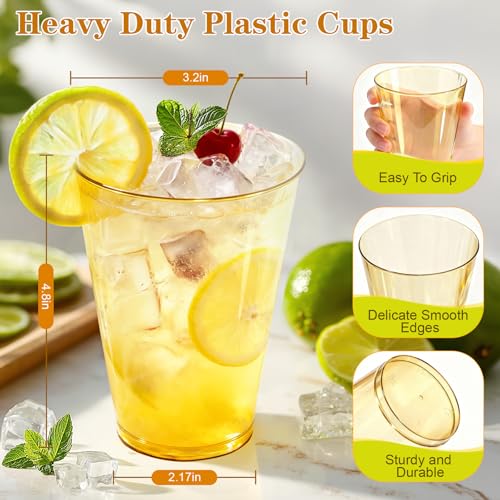 Gold Disposable Plastic Cocktail Cups 12 oz - 200 Pack - Glowserve