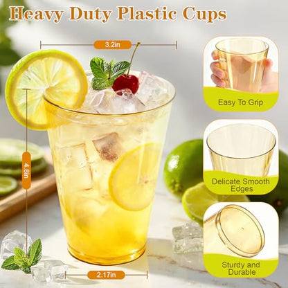 Gold Disposable Plastic Cocktail Cups 12 oz - 200 Pack - Glowserve