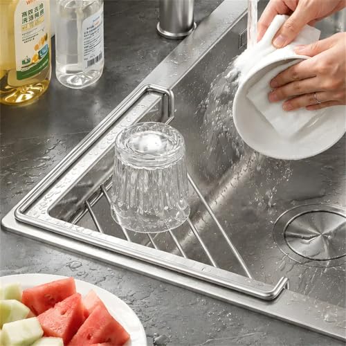 Stainless Steel Corner Sink Shelf - Triangular Open Wire Drying Rack for Kitchen & Bathroom