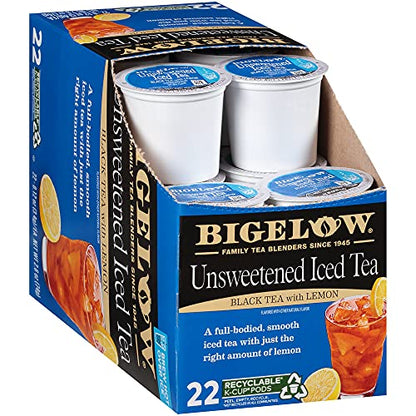 Bigelow Unsweetened Black Tea with Lemon Iced Tea K Cups, 22 Count Box (Pack of 1), Caffeinated 22 K Cup Pods Total