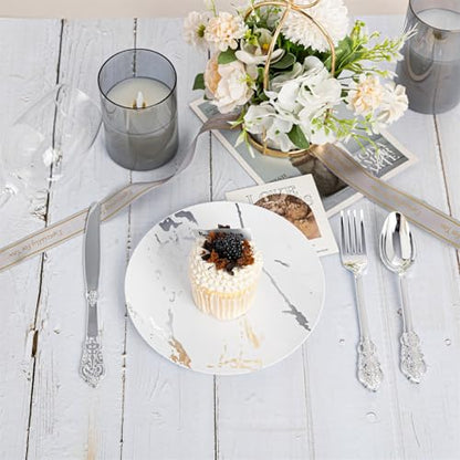 Silver Plastic Silverware Set 300PCS Vintage Disposable Utensils & Cutlery - Silver / 300PCS