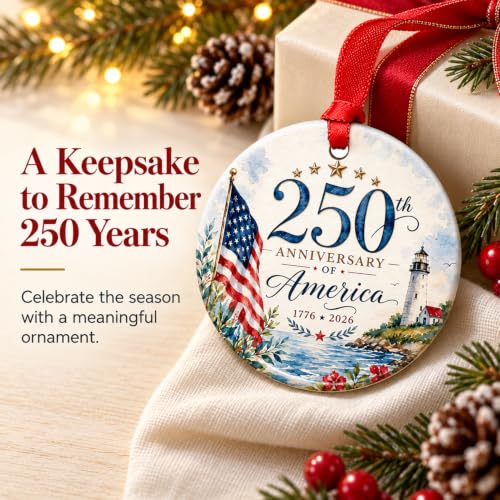 250th Anniversary USA Christmas Ornament - Patriotic Ceramic Keepsake
