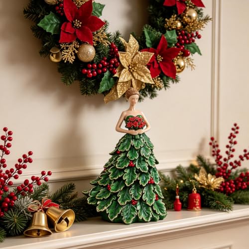 DiliComing Fairy Statue Home Decor - 12 Inch Christmas Holly Girl Gift - Green