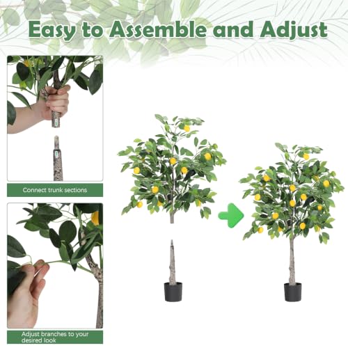 Artificial Lemon Tree with Pot - 4ft Indoor Outdoor Decor, Realistic Design