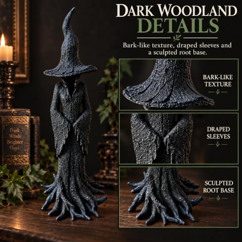 Faceless Gothic Witch Statue - 12 Inch Black Resin Shelf Decor