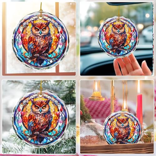 Stained Glass Owl Christmas Ornament - Holiday Tree Decor, Gift, Variation of Owl