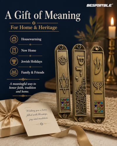 5-Pack Antique Brass Metal Mezuzah Cases with Scrolls - Jewish Door Decor