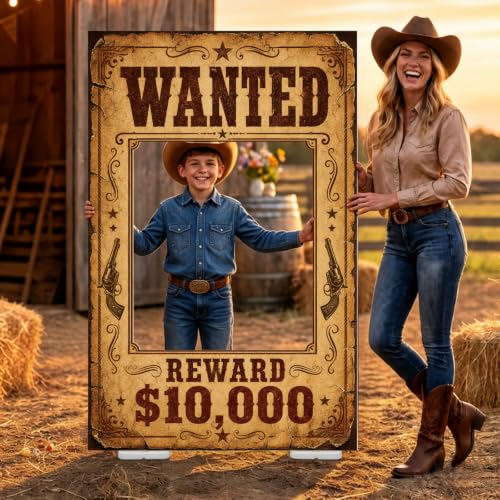 Western Wanted Poster Cardboard Cutout Cowboy Photo Prop - Cowboy Variation