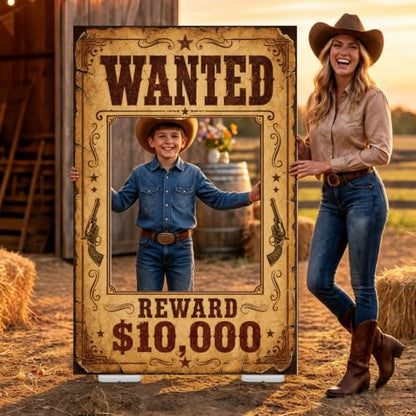 Western Wanted Poster Cardboard Cutout Cowboy Photo Prop - Cowboy Variation