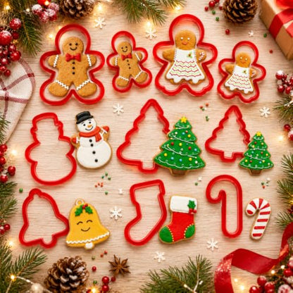 Christmas Cookie Cutter Set - 10 Piece Plastic Baking Shapes for Cookies & Fondant