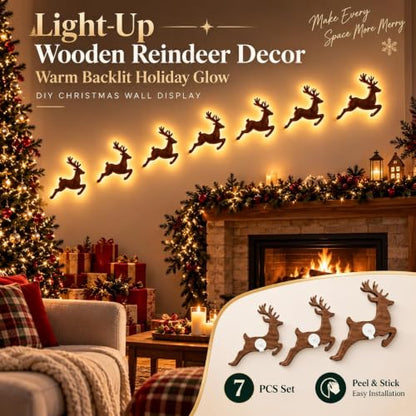 3D Wooden Reindeer Wall Decor with Santa Sleigh - Christmas Indoor Display (#B)