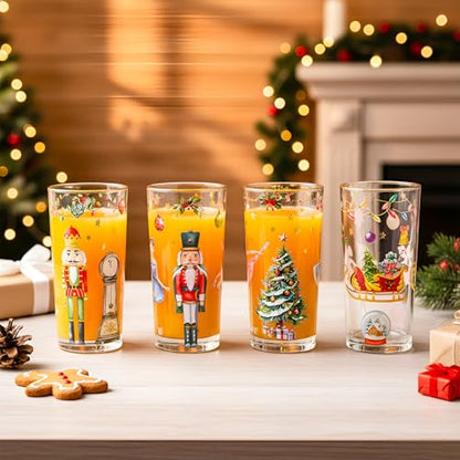 Wonderland Christmas Highball Glasses Set - 15oz Holiday Drinkware with Gold Rim