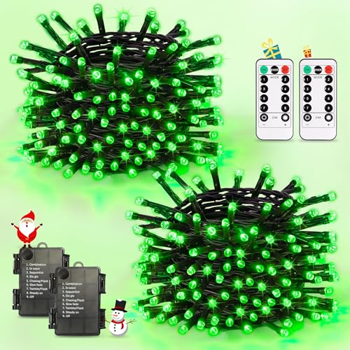 Green Battery-Operated LED Christmas Lights 2 Pack - 66 Ft Waterproof String