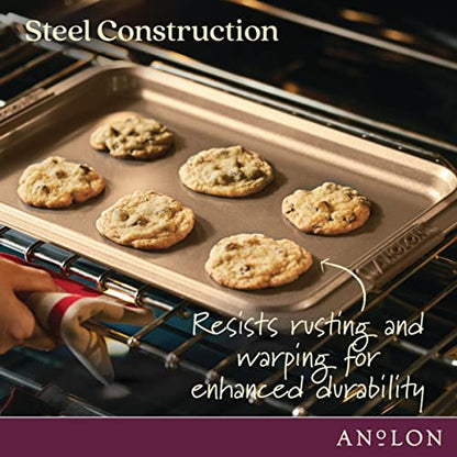 Anolon Advanced Nonstick Bakeware Cookie Pan Baking Sheets with Silicone Grips, 11" x 17" - Set, Bronze