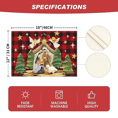 Christmas Placemat Set of 4 - 12x18 Inch Buffalo Plaid Holiday Table Mats