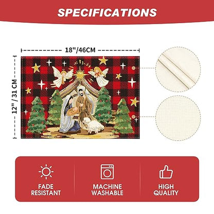 Christmas Placemat Set of 4 - 12x18 Inch Buffalo Plaid Holiday Table Mats