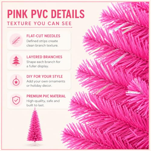 Pink Unlit 5FT Artificial Pencil Christmas Tree for Small Spaces - Variation of Pink/5ft
