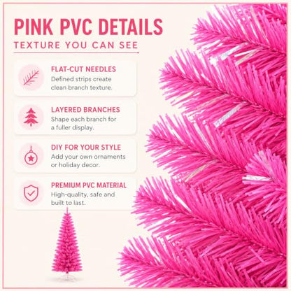 Pink Unlit 5FT Artificial Pencil Christmas Tree for Small Spaces - Variation of Pink/5ft