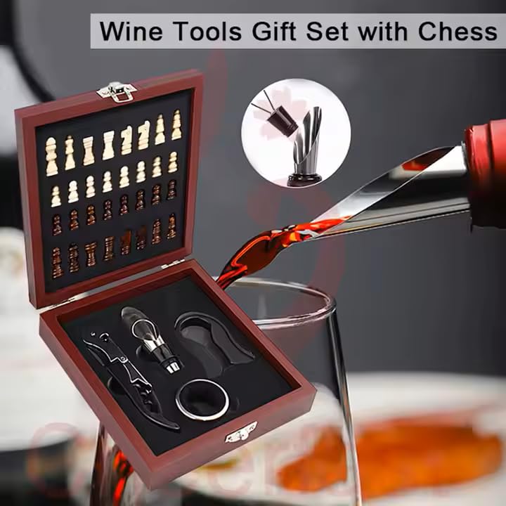 Wine Opener Gift Set with Chess Board – Elegant Wine Accessories Kit for Entertaining, Perfect for Wine Lovers, Hosts, and Unique Gifts