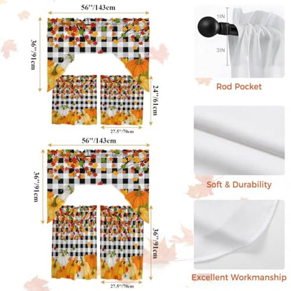 Black Orange Fall Pumpkins Window Curtains Set 3 Pieces - 27.5W x 36L