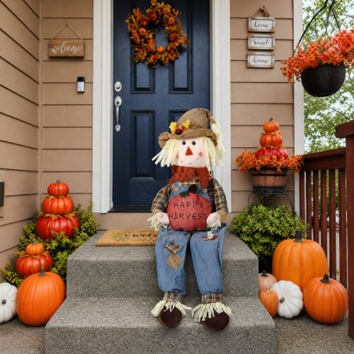 56-Inch Fall Harvest Sitting Scarecrow Decor for Autumn and Thanksgiving