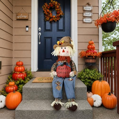 56-Inch Fall Harvest Sitting Scarecrow Decor for Autumn and Thanksgiving