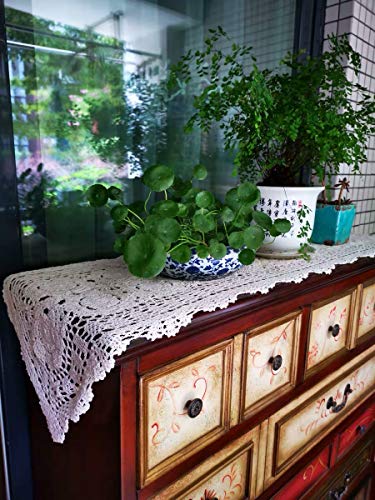 Beige Handmade Cotton Crochet Doilies Table Runner - 16 x 35 Inches - Oval Lace Decor